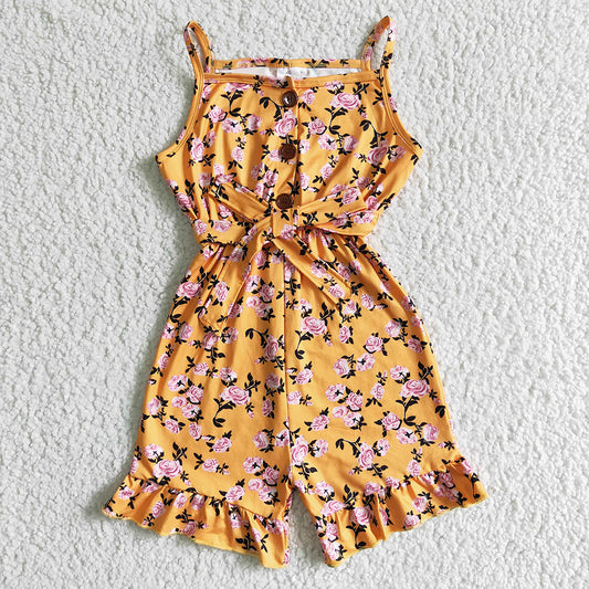 Baby girls yellow floral summer strap Jumpsuits