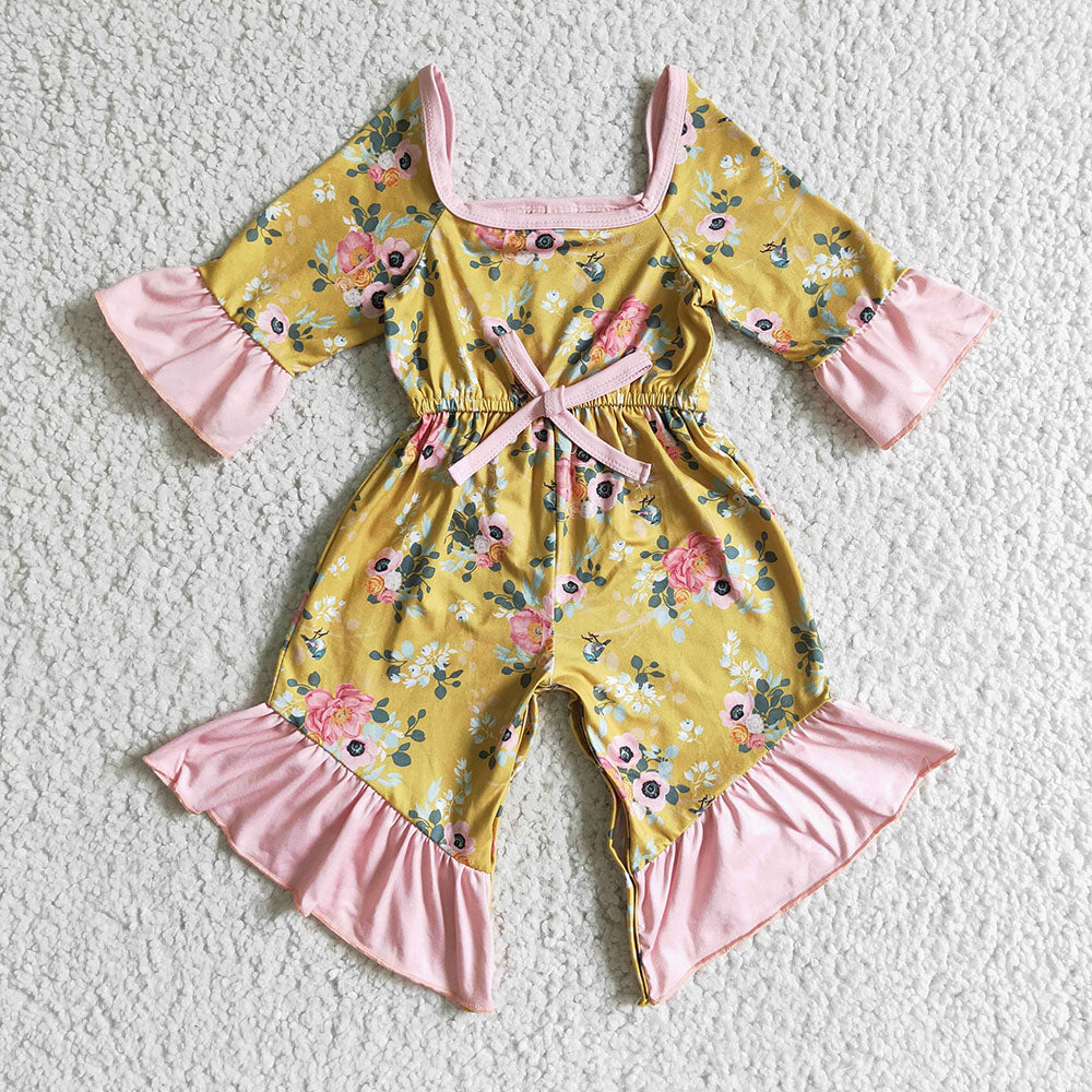 Baby girls mustard floral fall rompers Jumpsuits