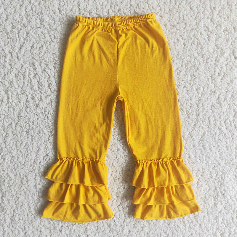 Mustard cotton triple ruffle pants
