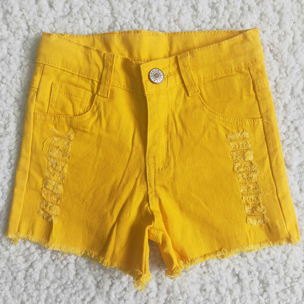Baby Girls mustard distressed denim shorts