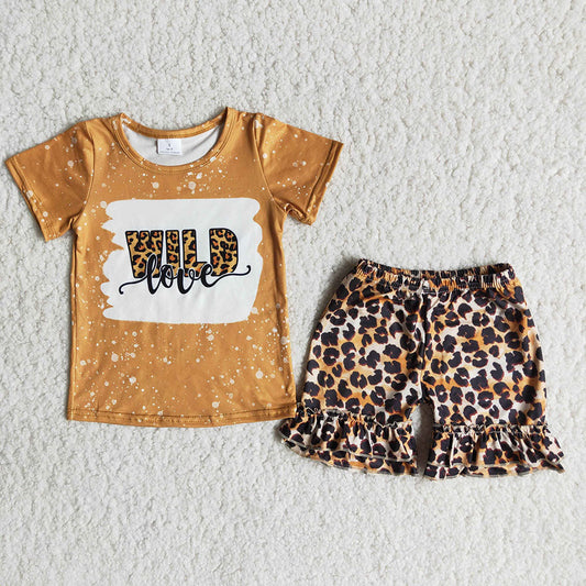 Yellow leopard letter Shorts sets