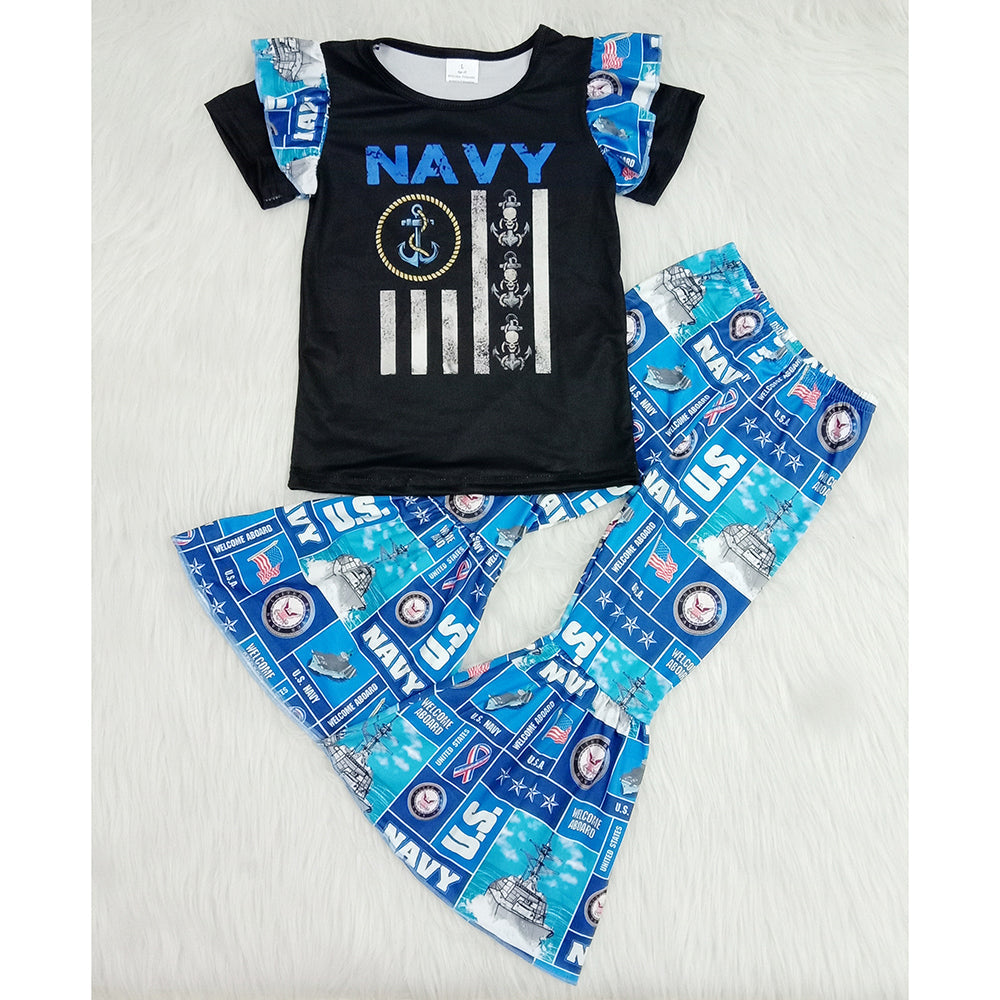 Baby Girls Navy Flag Shirt Bell Pants Clothes Sets