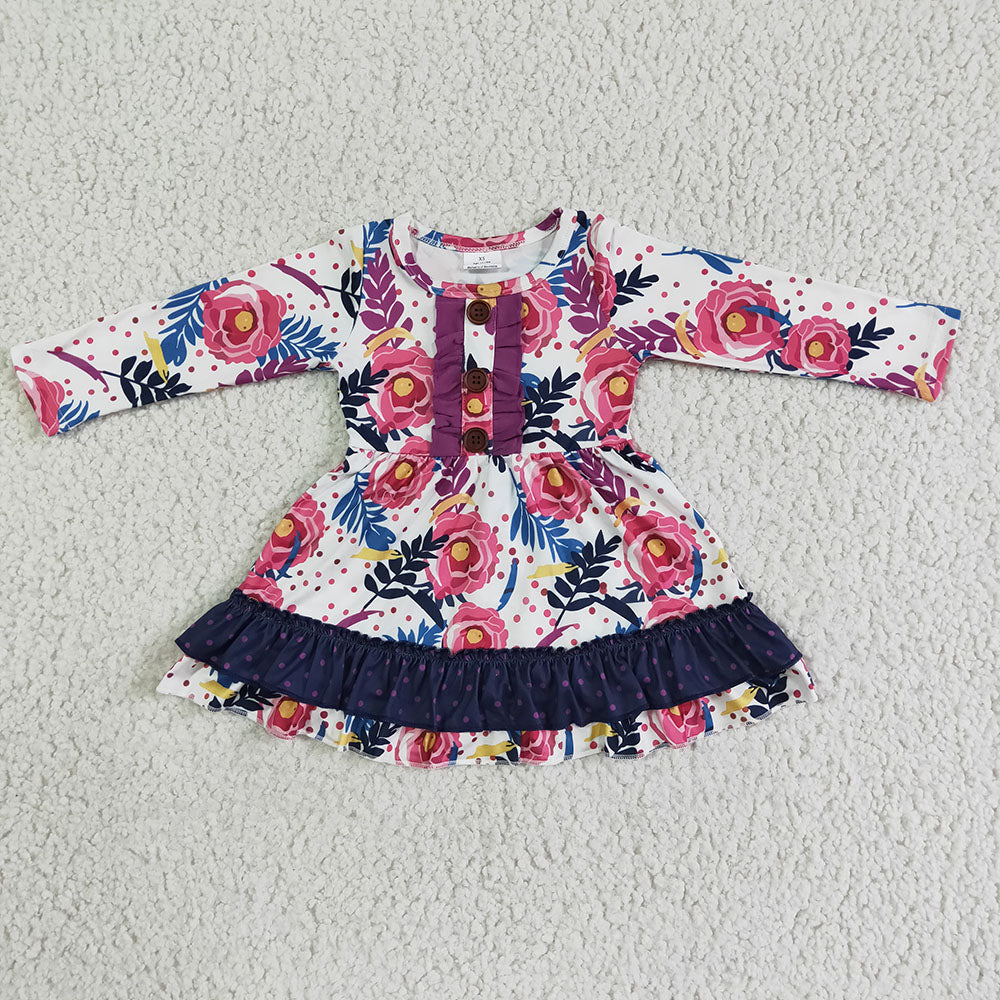 Baby girls navy floral ruffle knee length dresses