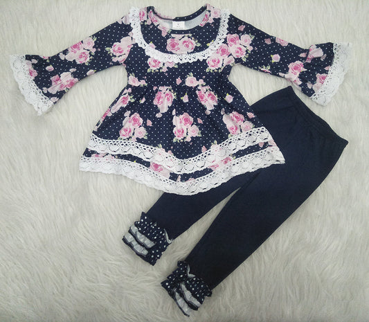 Navy floral legging fall set