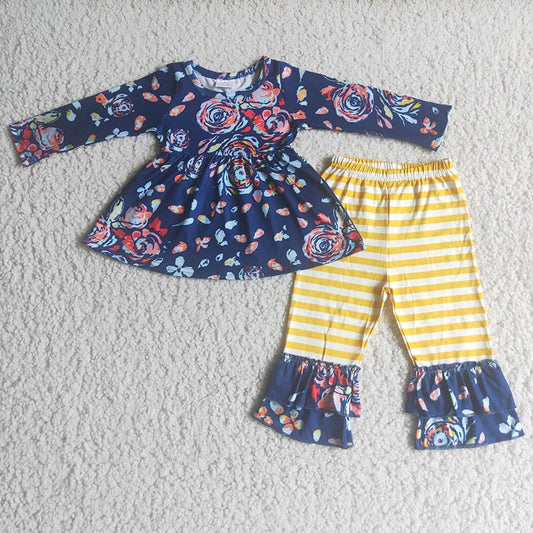 Navy floral pants set-Promotion