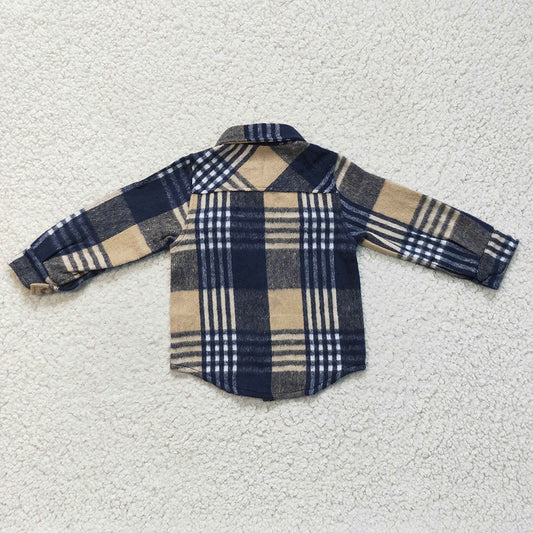 Baby Boys Navy Plaid Long Sleeve button ups shirts tops