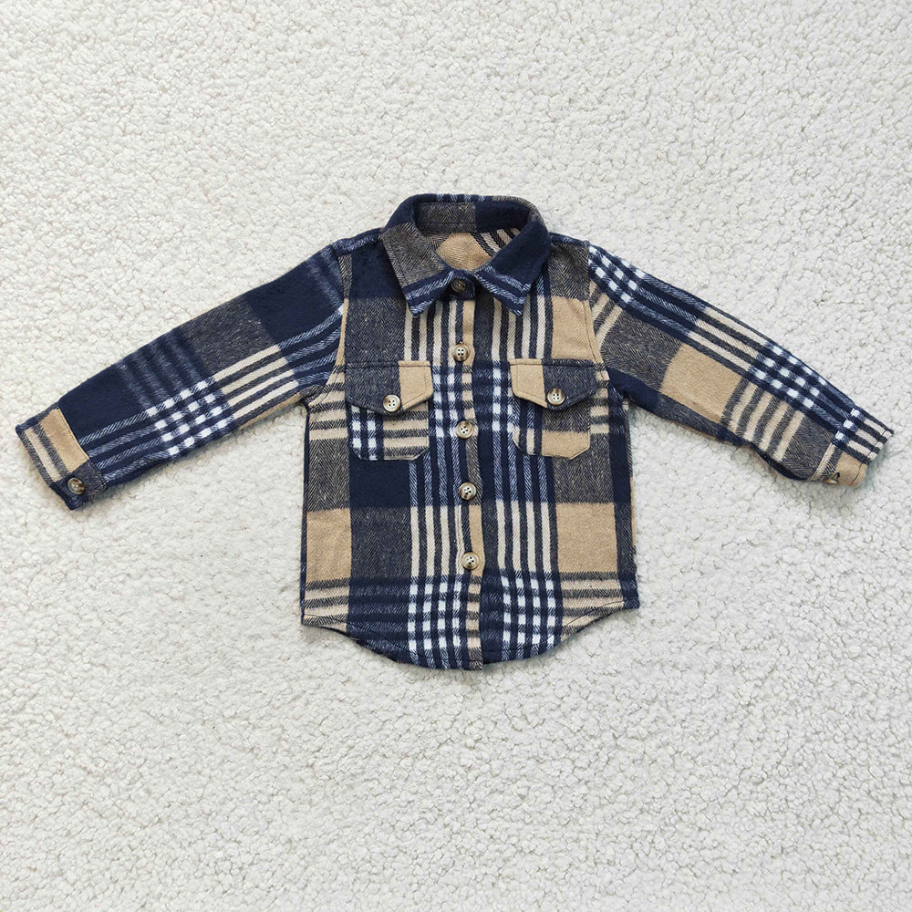 Baby Boys Navy Plaid Long Sleeve button ups shirts tops