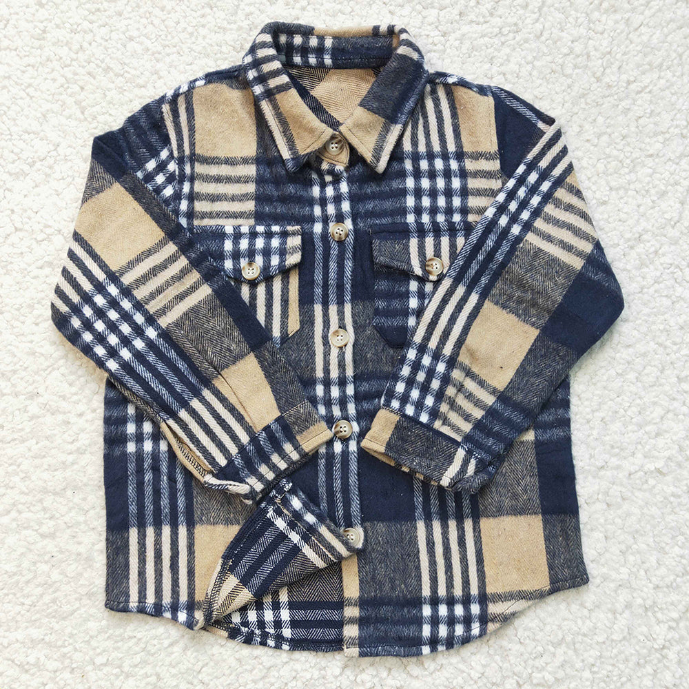 Baby Boys Navy Plaid Long Sleeve button ups shirts tops