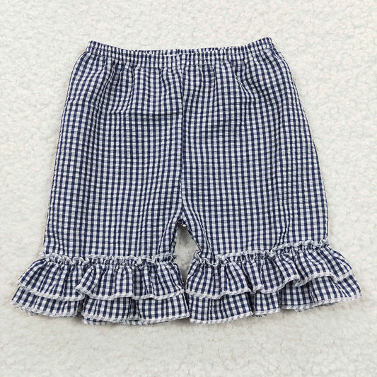 Baby Girls Summer Ruffle Plaid Seersucker Fabric Shorts