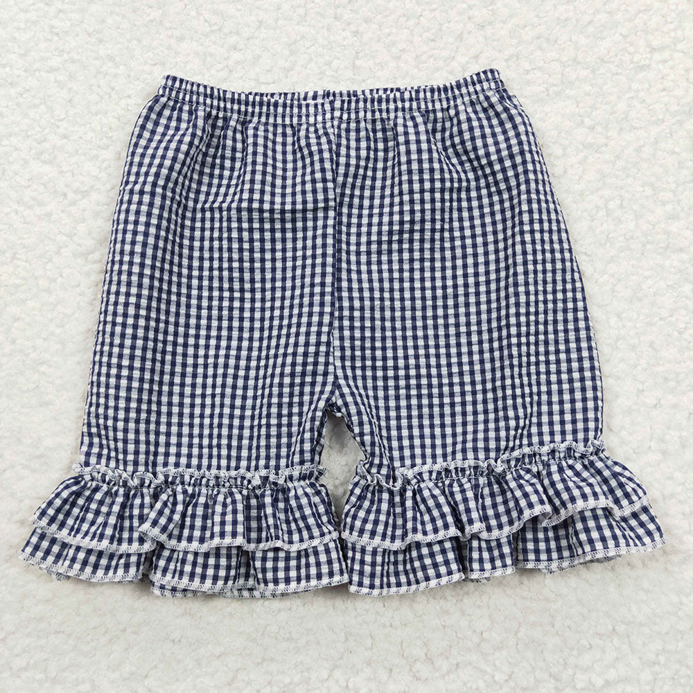 Baby Girls Double Ruffle Plaid Seersucker Fabric Shorts