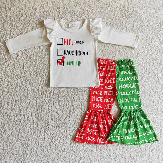 Baby Girls Christmas nice naughty bell pants sets