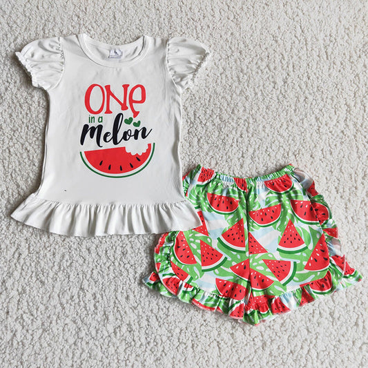 Watermelon exquisite ruffles Shorts sets