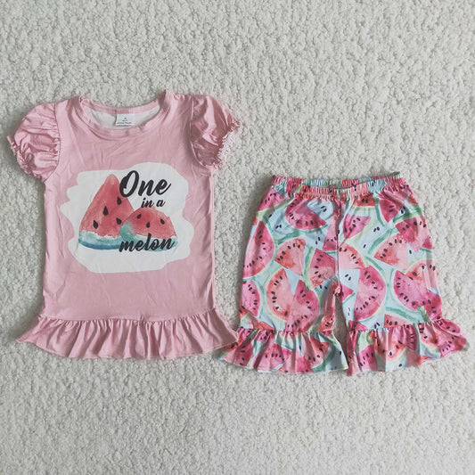 Pink Watermelon exquisite ruffles Shorts sets