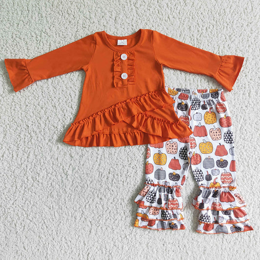 Baby Girls orange ruffle pants fall outfits clothes