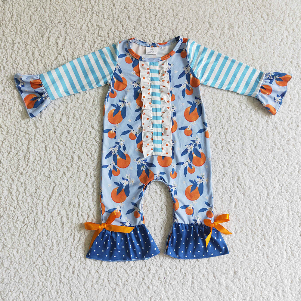 Baby girls blue stripe fruits ruffle rompers