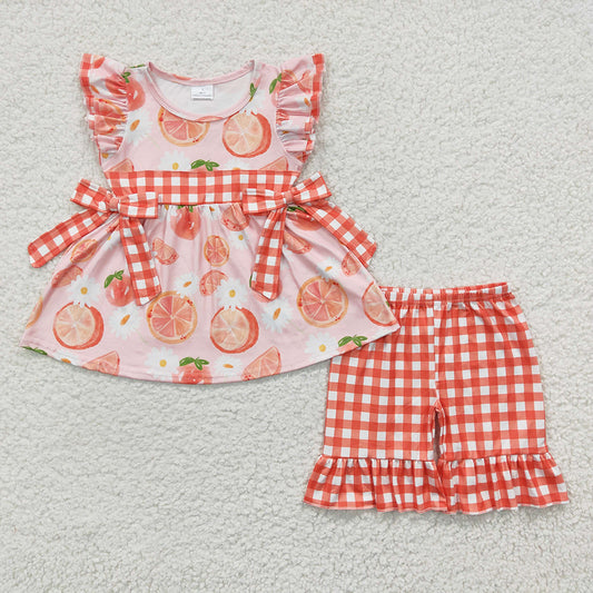 Baby Girls Summer Orange Bows Tunic Ruffle Shorts Clothes