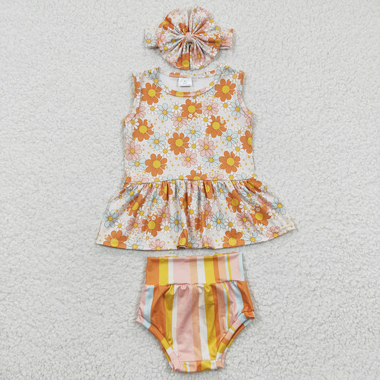 Baby Girls Flowers Print Stripe Bummie Clothes Sets