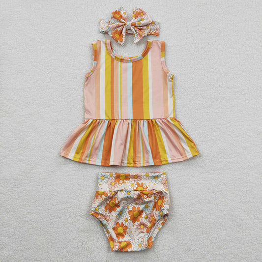 Baby Girls Stripe Top Flowers Bummie Clothes Sets