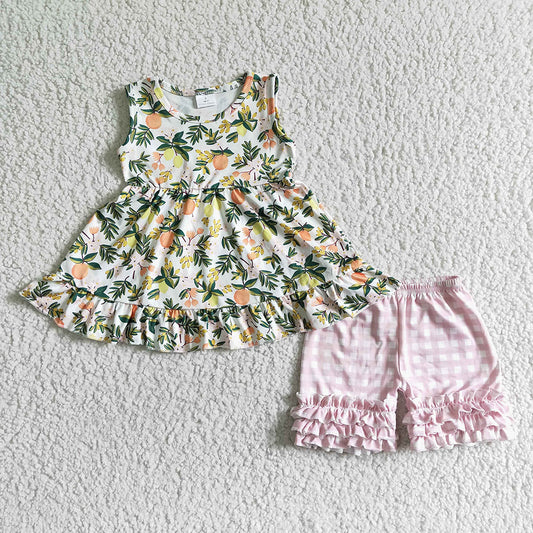 Baby girls peach floral ruffle shorts sets