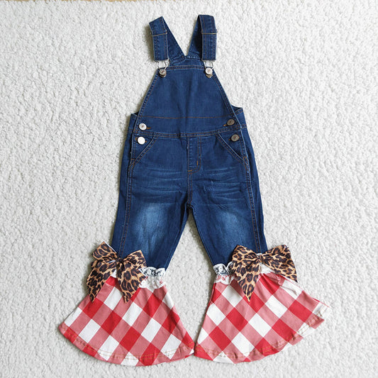 Baby Girls plaid Christmas ruffle denim overall