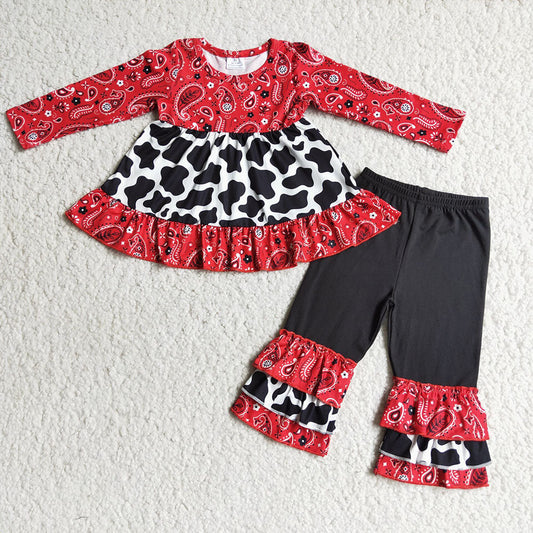 Girls Christmas cow red floral sets