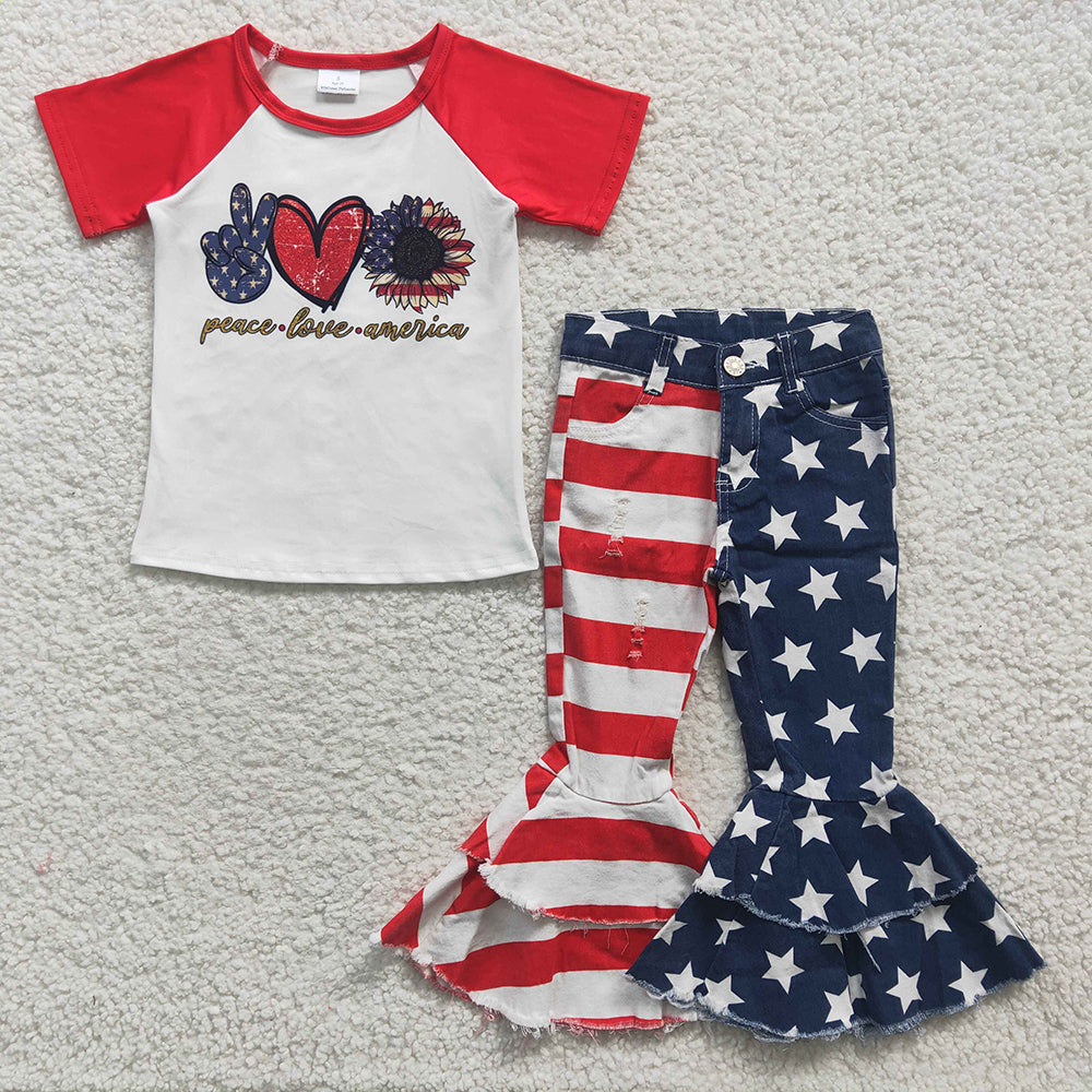 Baby Girls July 4th Denim Pants Clothes Sets