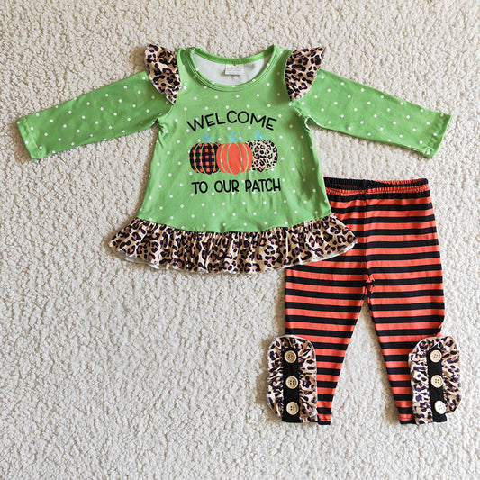 baby Girls pumpkin welcome stripe pants sets