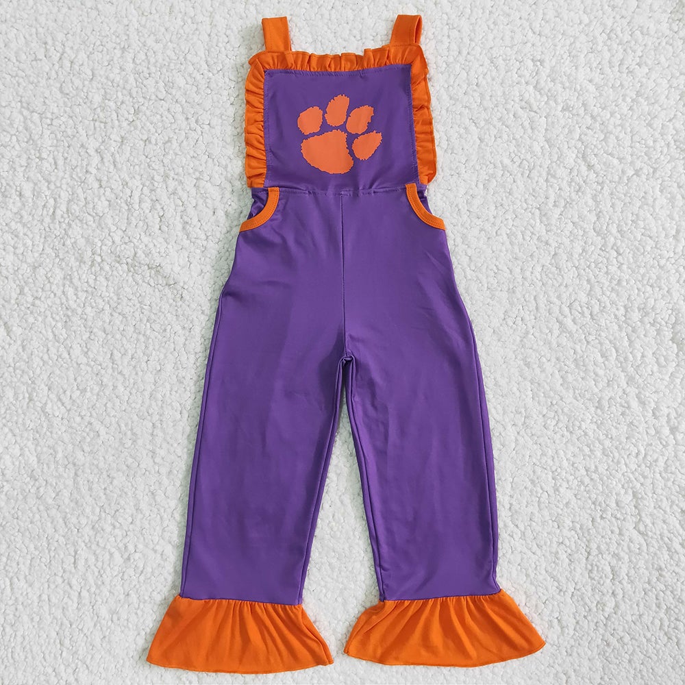 orange paw girls team football jumpsuits rompers overall