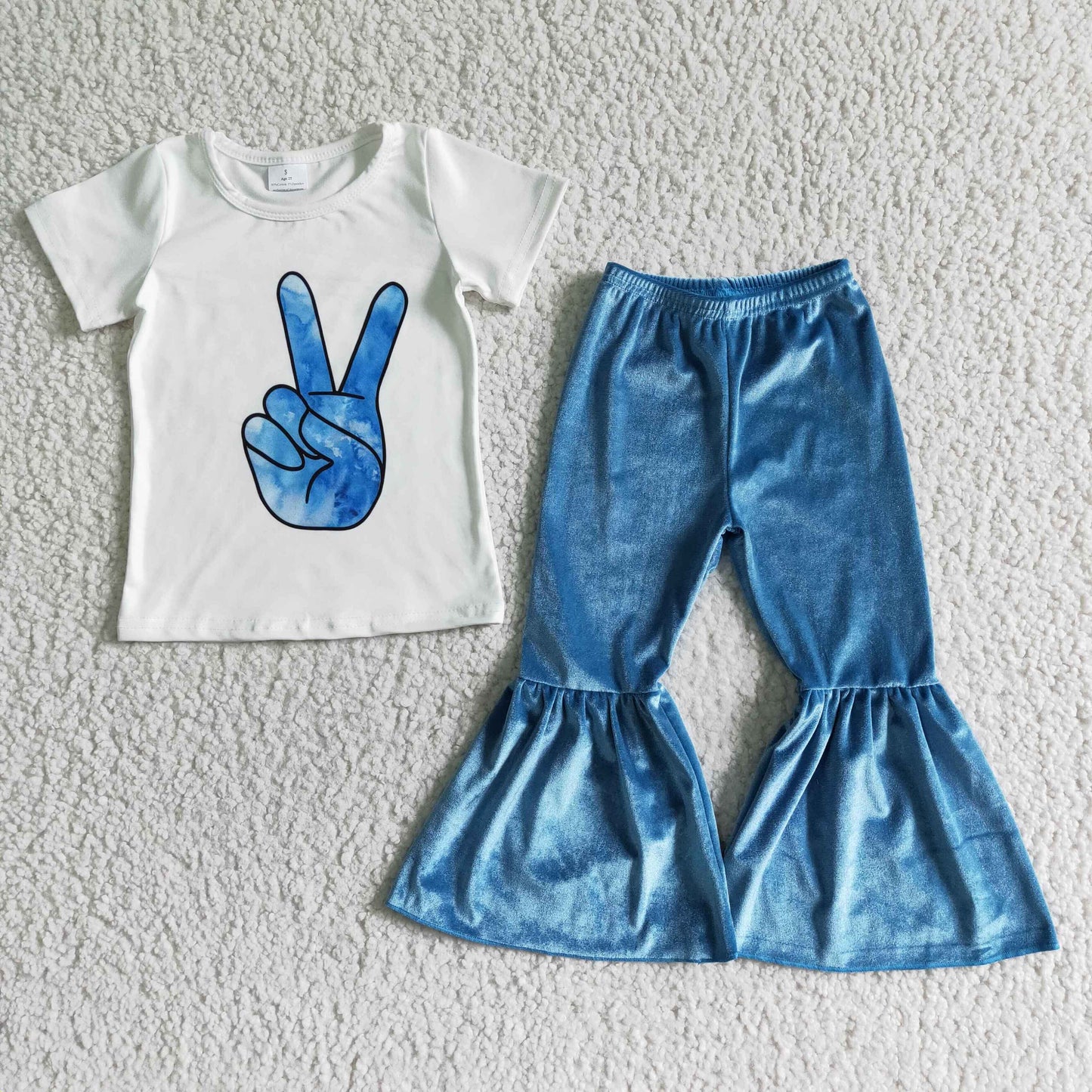 Children Peace velvet pants outfits clothing sets