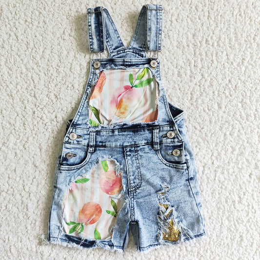baby girls peach denim summer shorts overall