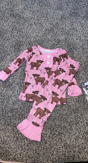 B7-25 Baby Girls western short sleeve pink heifer pants pajamas sets