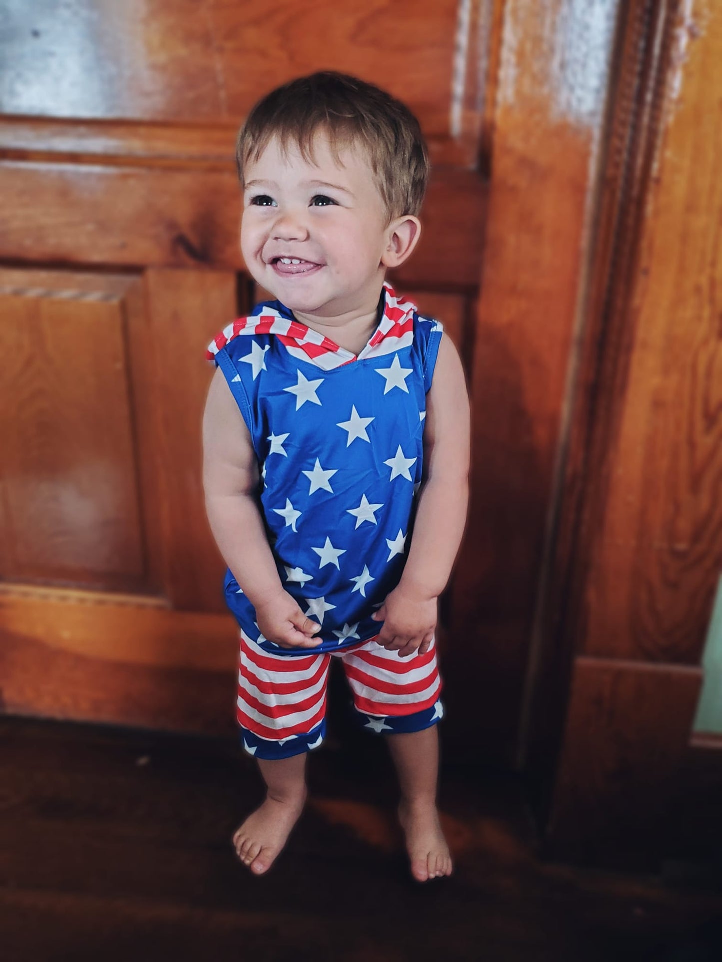 4th of July boys star hoodie shorts sets