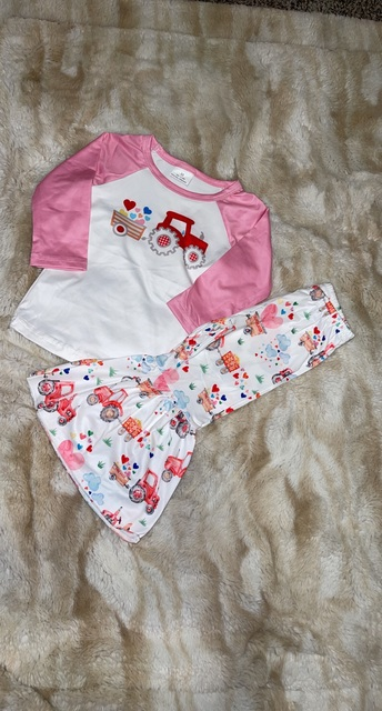 Baby girls valentines tractor long sleeve top bell pants sets