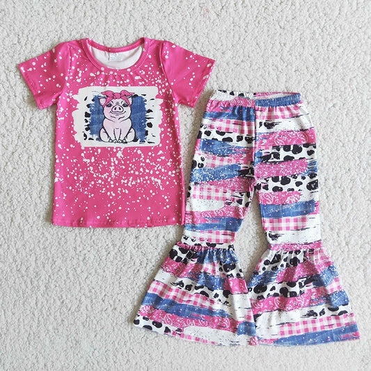 Pig pink bell pants sets