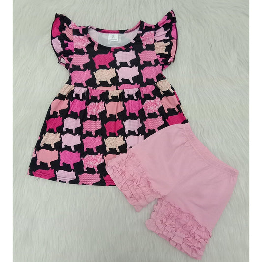 Pink pigs soft shorts set