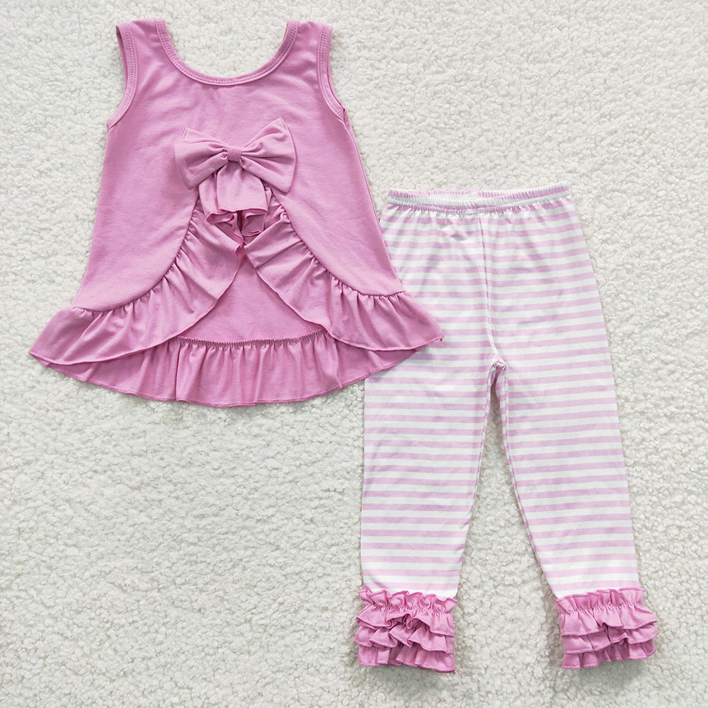 Baby Girls Pink Bow Tunic Stripe Icing Legging Pants Clothes Sets