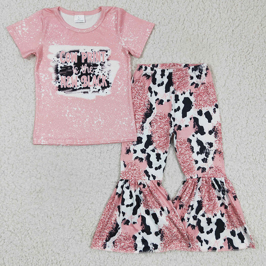 Baby girls Cow Print Pink Western bell pants clothes sets