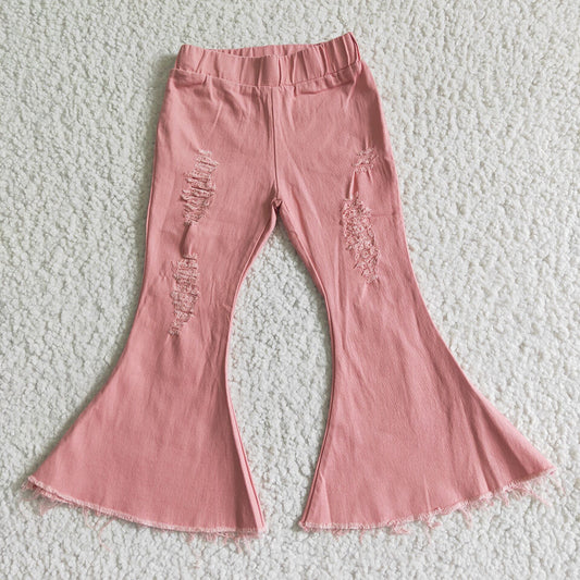 Baby girls pink denim bell pants sets