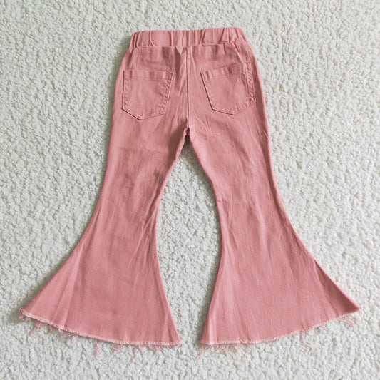 Baby girls pink denim bell pants sets