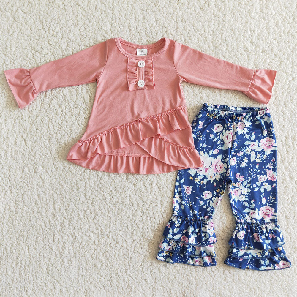 Pink floral spring ruffle pants outfits