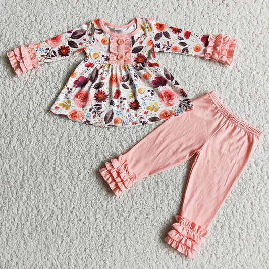 Pink floral fall outfits set