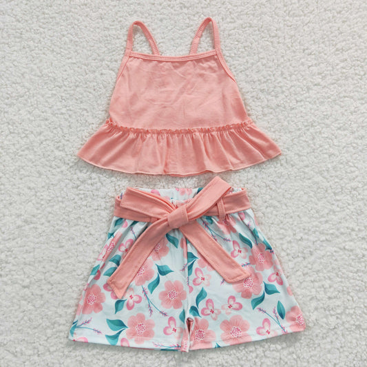 Baby Girls Floral Belt Summer Shorts Sets