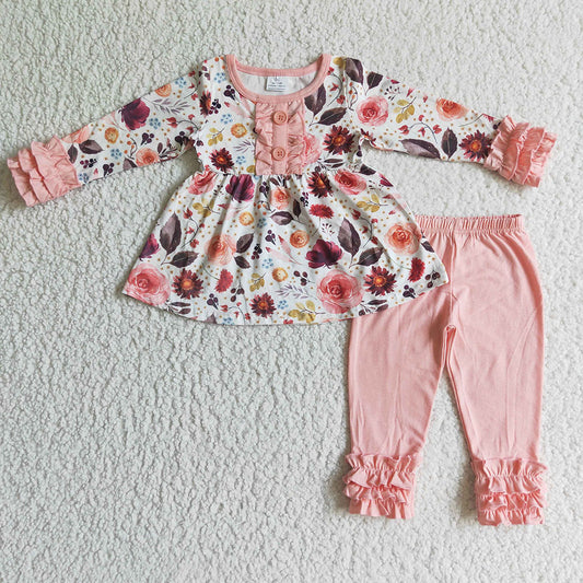 Baby girls pink floral icing legging outfits clothes sets