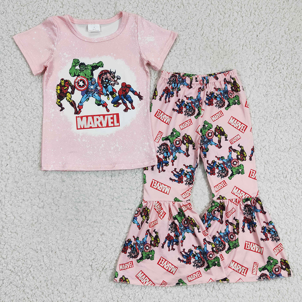 baby Girls Pink Cartoon Bell Bottom Pants sets