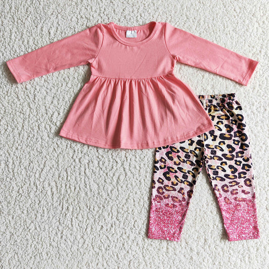 Baby girls fall pink tunic leopard legging pants sets