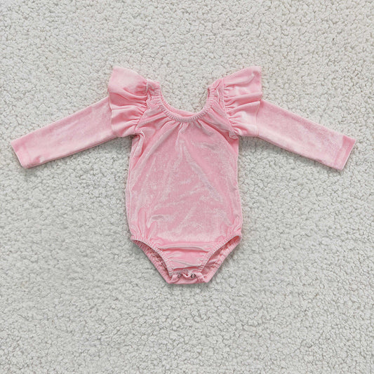 Baby girls Pink Velvet Long Sleeve Leotards Rompers
