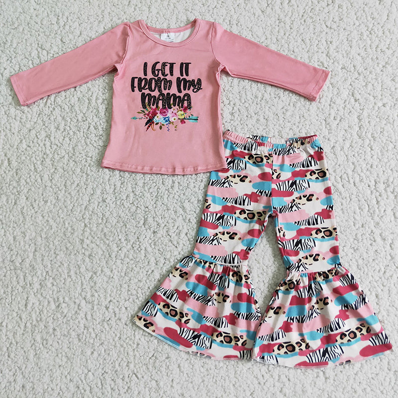 Mama floral pink bell pants outfits sets