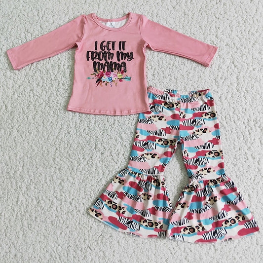 Mama floral pink bell pants outfits sets