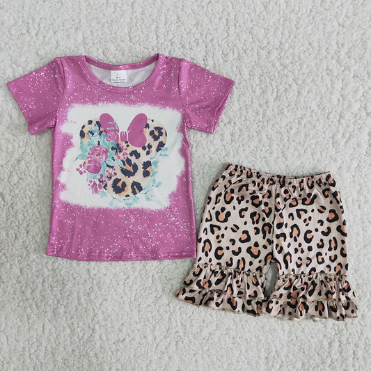 Purple T-shirt leopard Shorts sets