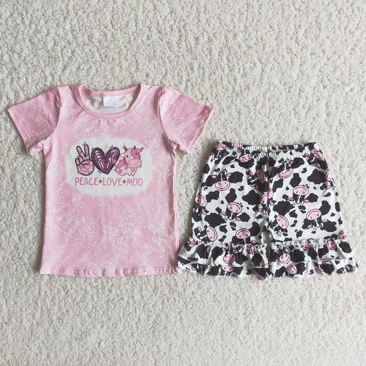 Pink cow pattern ruffles Shorts sets